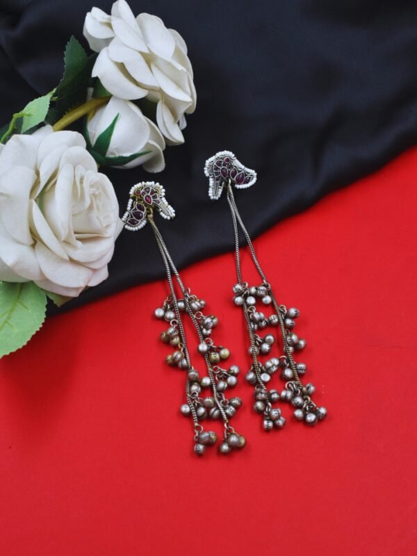 Beautiful Handmade Long Gold Plated Kashmiri Earring Embellished with Ghungroo