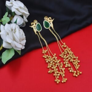 Beautiful Handmade Long Gold Plated Kashmiri Earring Embellished with Ghungroo