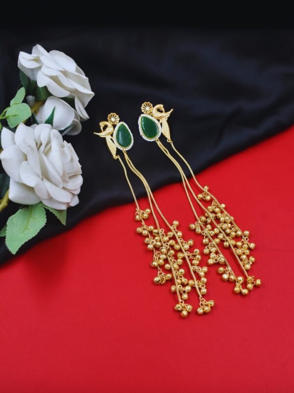 Beautiful Handmade Long Gold Plated Kashmiri Earring Embellished with Ghungroo