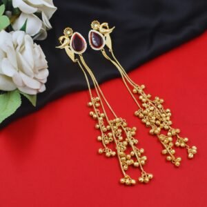 Beautiful Handmade Long Gold Plated Kashmiri Earring Embellished with Ghungroo