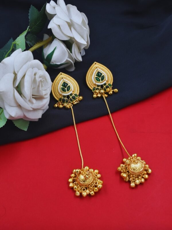 Beautiful Handmade Long Gold Plated Kashmiri Earring Embellished with Ghungroo