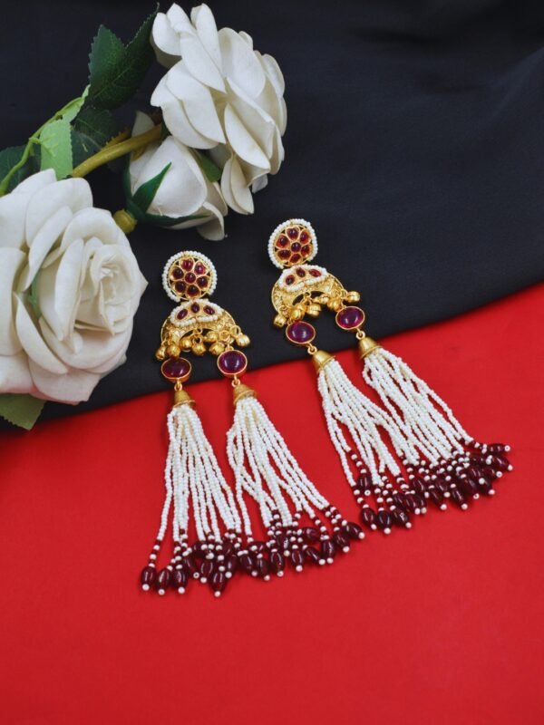 Beautiful Handmade Long Gold Plated Kashmiri Earring Embellished with Ghungroo