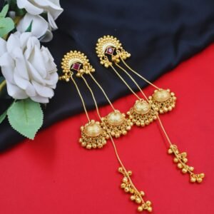Beautiful Handmade Long Gold Plated Kashmiri Earring Embellished with Ghungroo