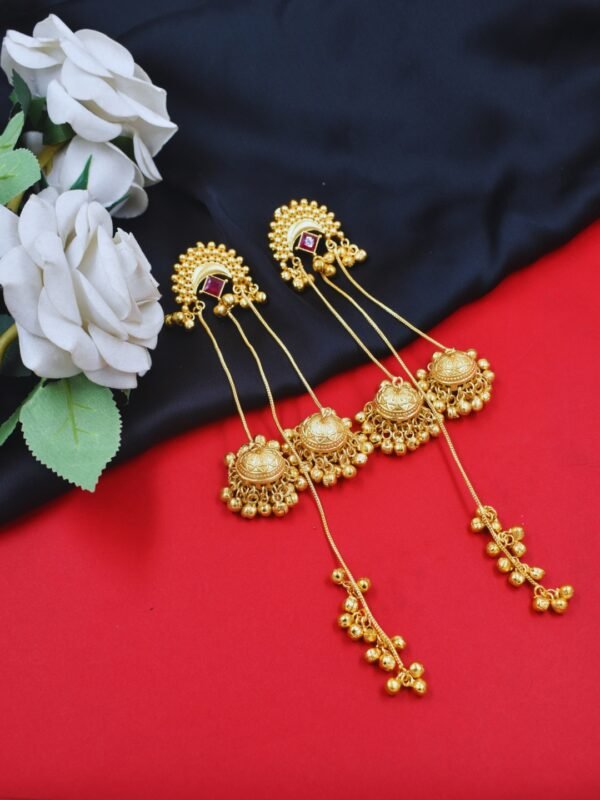 Beautiful Handmade Long Gold Plated Kashmiri Earring Embellished with Ghungroo