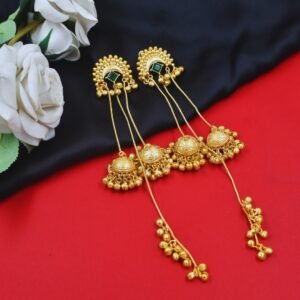 Beautiful Handmade Long Gold Plated Kashmiri Earring Embellished with Ghungroo