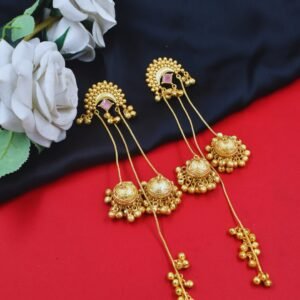 Beautiful Handmade Long Gold Plated Kashmiri Earring Embellished with Ghungroo