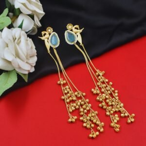Beautiful Handmade Long Gold Plated Kashmiri Earring Embellished with Ghungroo
