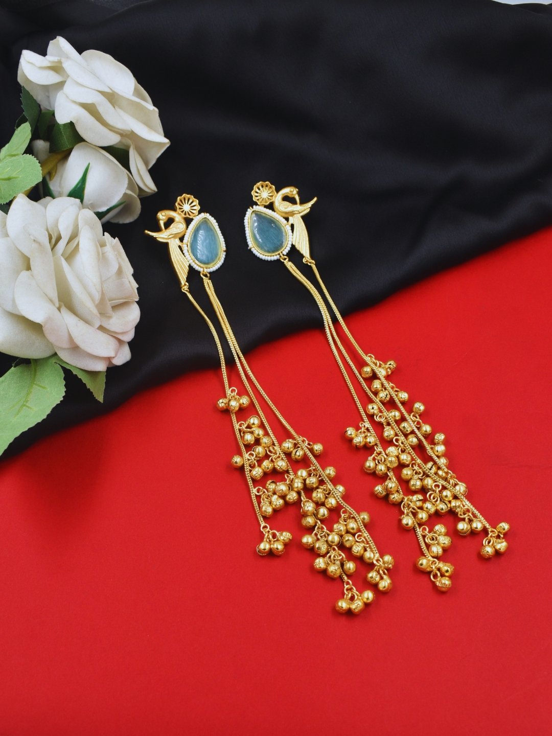 Beautiful Handmade Long Gold Plated Kashmiri Earring Embellished with Ghungroo