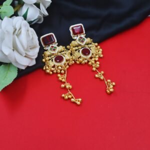 Beautiful Handmade Long Gold Plated Kashmiri Earring Embellished with Ghungroo