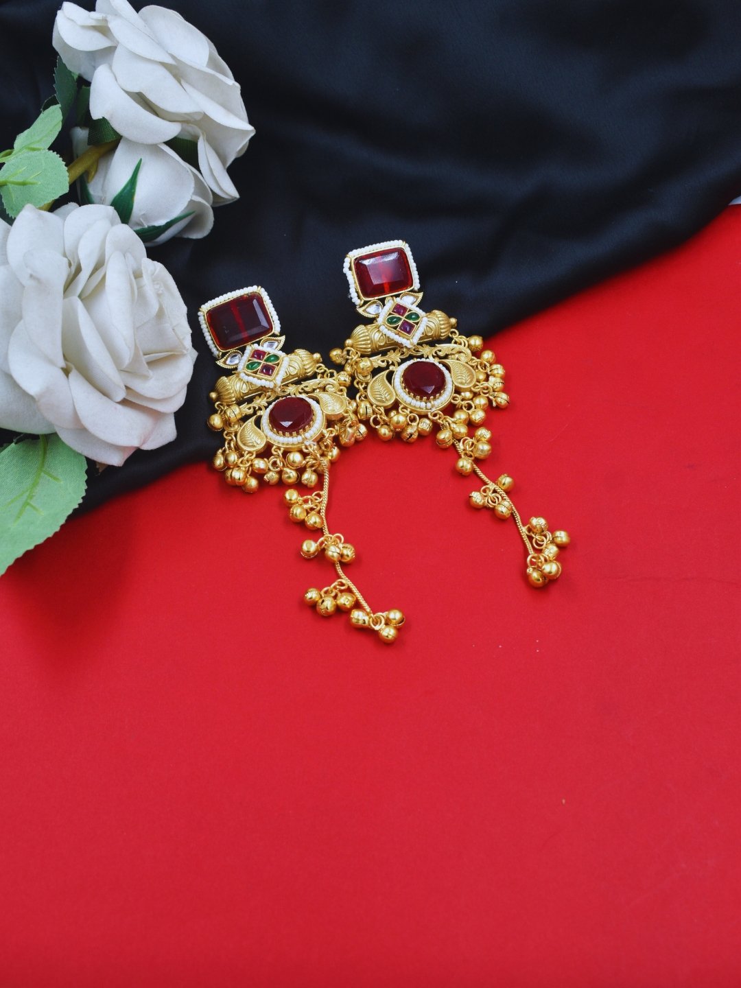 Beautiful Handmade Long Gold Plated Kashmiri Earring Embellished with Ghungroo