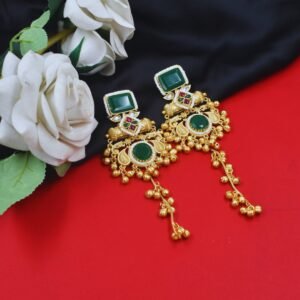 Beautiful Handmade Long Gold Plated Kashmiri Earring Embellished with Ghungroo