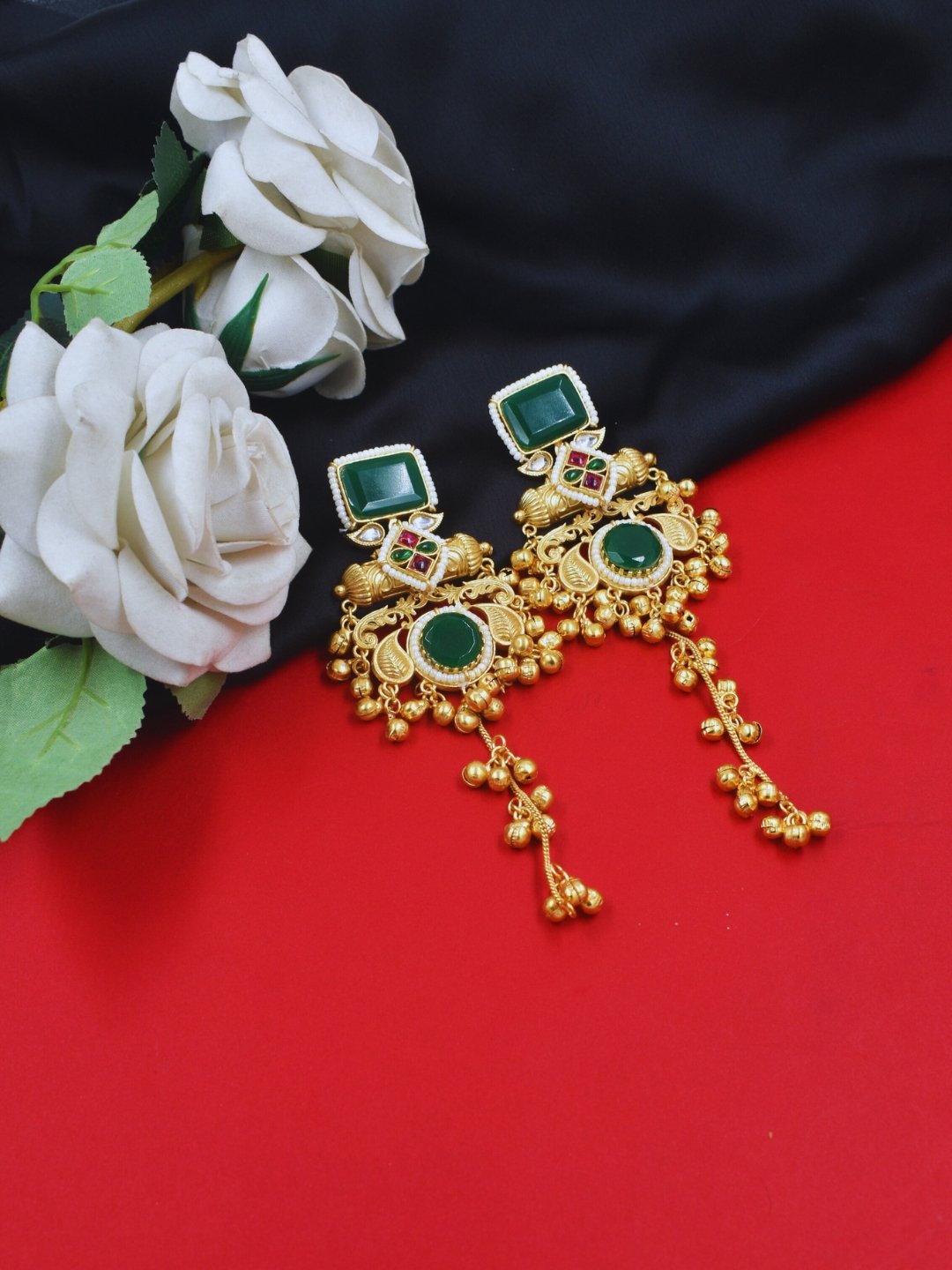 Beautiful Handmade Long Gold Plated Kashmiri Earring Embellished with Ghungroo