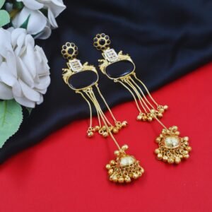 Beautiful Handmade Long Gold Plated Kashmiri Earring Embellished with Ghungroo