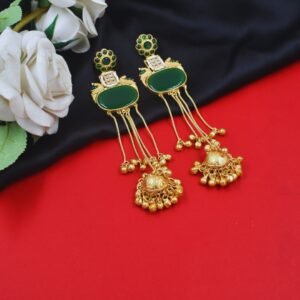 Beautiful Handmade Long Gold Plated Kashmiri Earring Embellished with Ghungroo