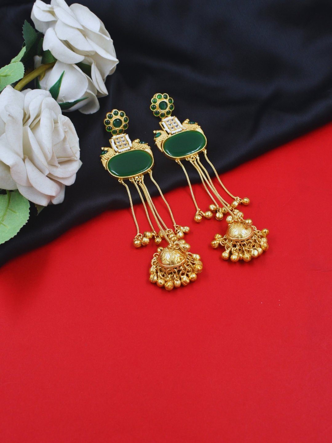 Beautiful Handmade Long Gold Plated Kashmiri Earring Embellished with Ghungroo