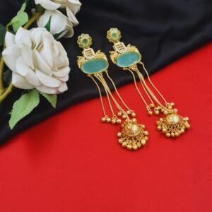 Beautiful Handmade Long Gold Plated Kashmiri Earring Embellished with Ghungroo