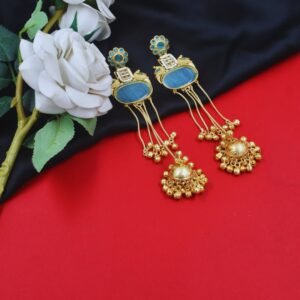 Beautiful Handmade Long Gold Plated Kashmiri Earring Embellished with Ghungroo