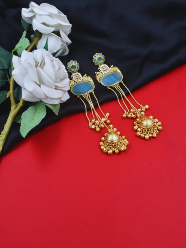 Beautiful Handmade Long Gold Plated Kashmiri Earring Embellished with Ghungroo