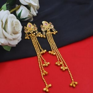 Beautiful Handmade Long Gold Plated Kashmiri Earring Embellished with Ghungroo