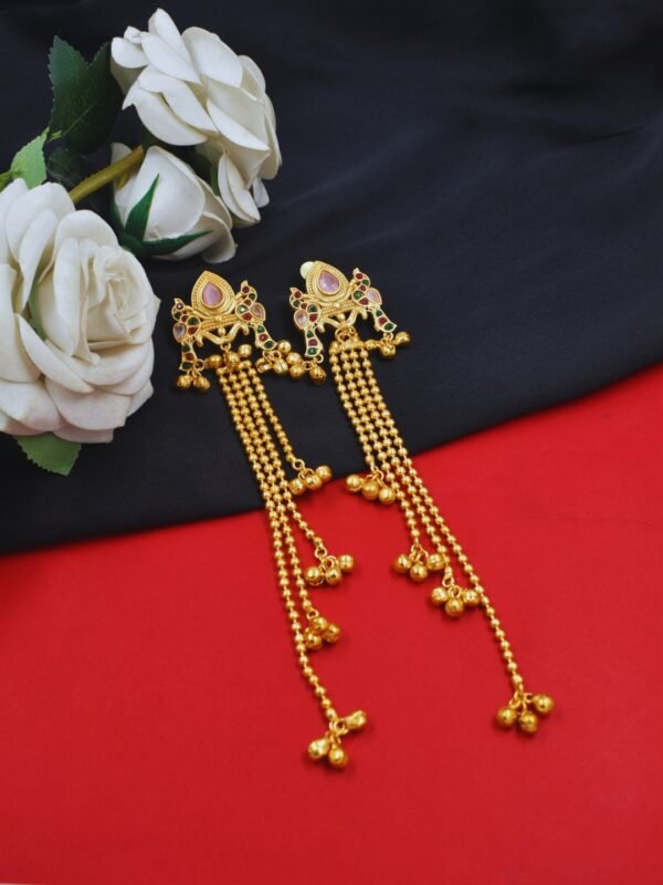 Beautiful Handmade Long Gold Plated Kashmiri Earring Embellished with Ghungroo