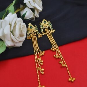 Beautiful Handmade Long Gold Plated Kashmiri Earring Embellished with Ghungroo
