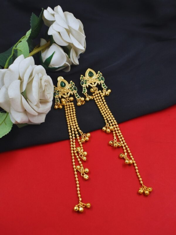 Beautiful Handmade Long Gold Plated Kashmiri Earring Embellished with Ghungroo