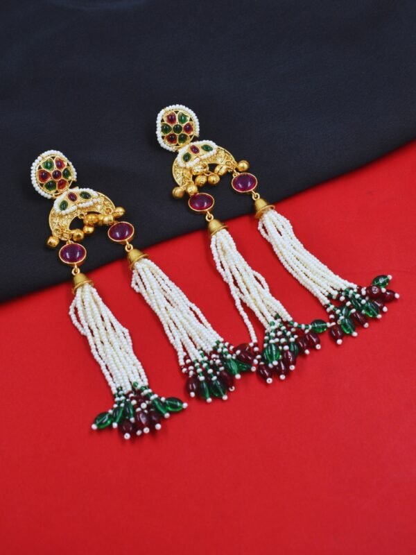 Beautiful Handmade Long Gold Plated Kashmiri Earring Embellished with Ghungroo - Image 3