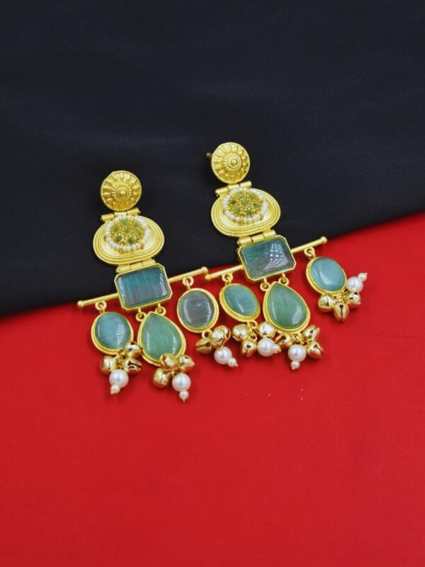 Beautiful Handmade Long Gold Plated Kashmiri Earring Embellished with Ghungroo - Image 3