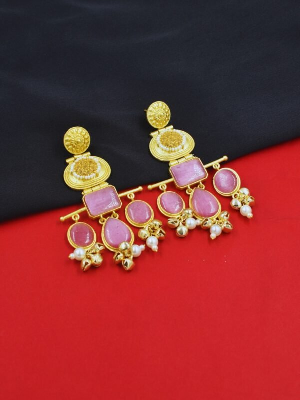 Beautiful Handmade Long Gold Plated Kashmiri Earring Embellished with Ghungroo - Image 3