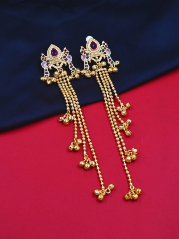 Beautiful Handmade Long Gold Plated Kashmiri Earring Embellished with Ghungroo - Image 4