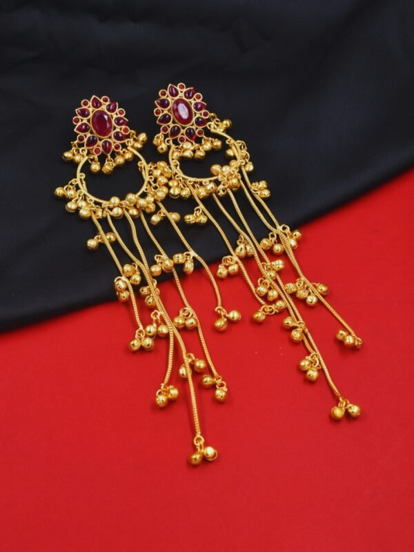 Beautiful Handmade Long Gold Plated Kashmiri Earring Embellished with Ghungroo - Image 4