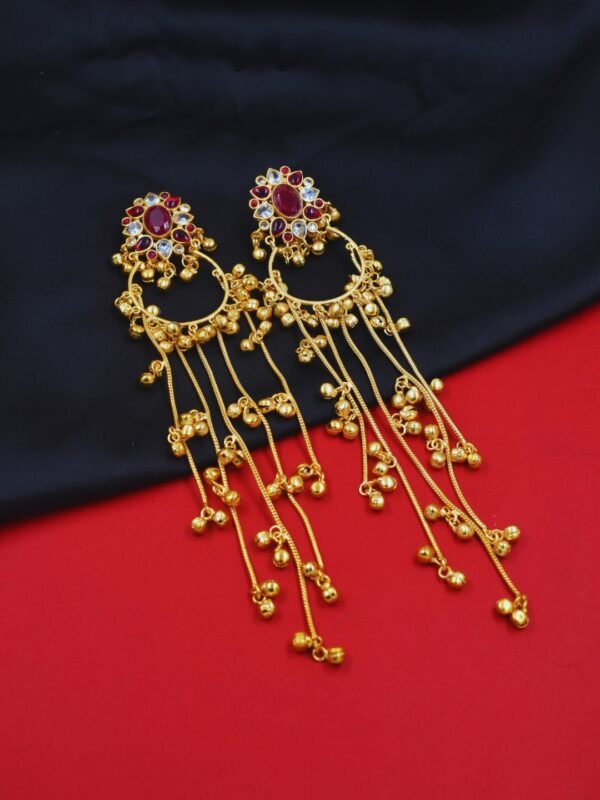 Beautiful Handmade Long Gold Plated Kashmiri Earring Embellished with Ghungroo - Image 4