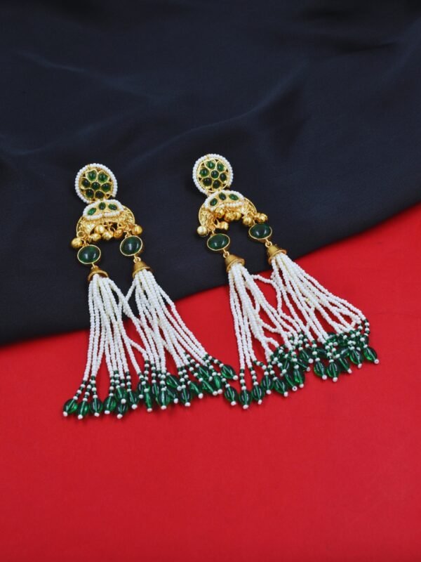 Beautiful Handmade Long Gold Plated Kashmiri Earring Embellished with Ghungroo - Image 3