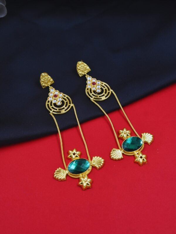 Beautiful Handmade Long Gold Plated Kashmiri Earring Embellished with Ghungroo - Image 4