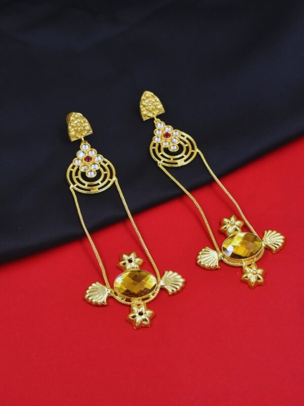 Beautiful Handmade Long Gold Plated Kashmiri Earring Embellished with Ghungroo - Image 4