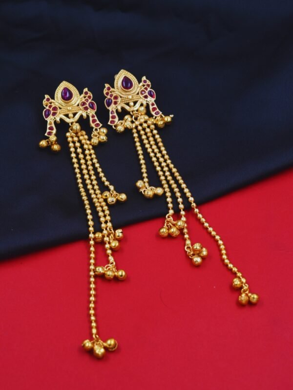 Beautiful Handmade Long Gold Plated Kashmiri Earring Embellished with Ghungroo - Image 4