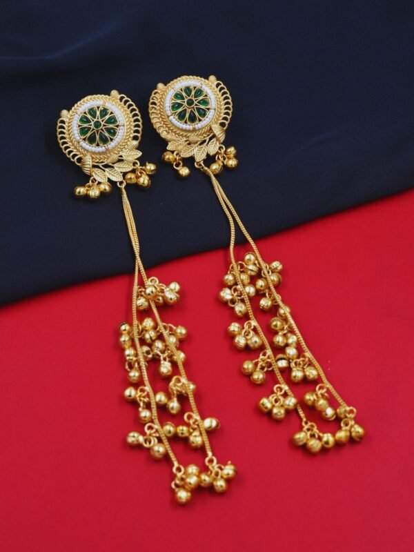 Beautiful Handmade Long Gold Plated Kashmiri Earring Embellished with Ghungroo - Image 3