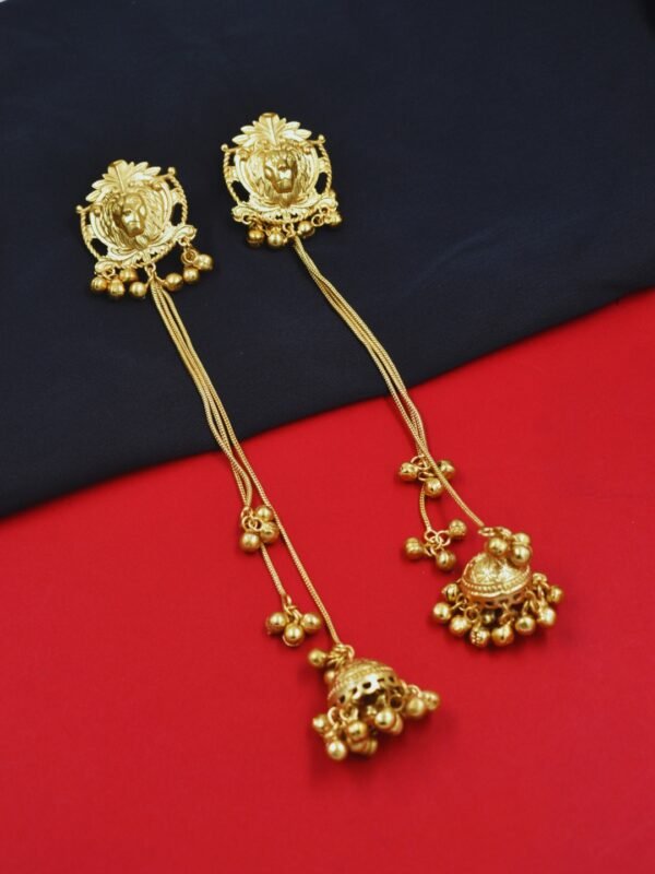 Beautiful Handmade Long Gold Plated Kashmiri Earring Embellished with Ghungroo - Image 3