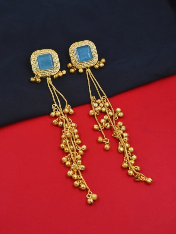 Beautiful Handmade Long Gold Plated Kashmiri Earring Embellished with Ghungroo - Image 3