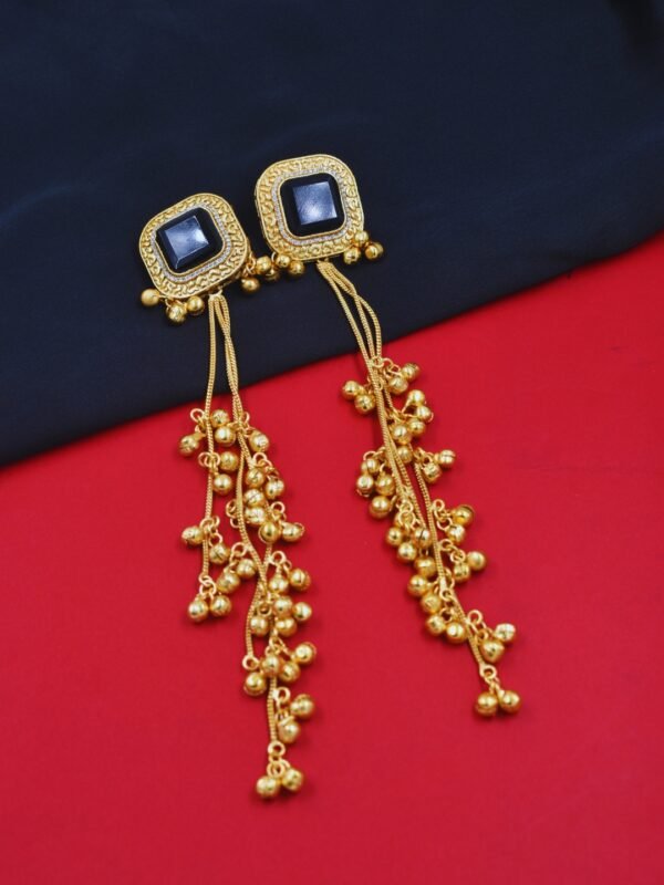 Beautiful Handmade Long Gold Plated Kashmiri Earring Embellished with Ghungroo - Image 3