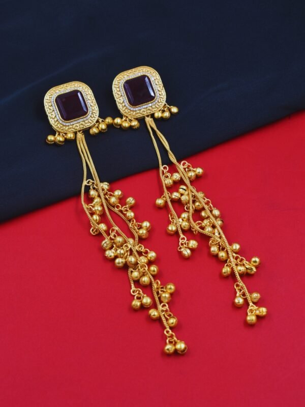 Beautiful Handmade Long Gold Plated Kashmiri Earring Embellished with Ghungroo - Image 3