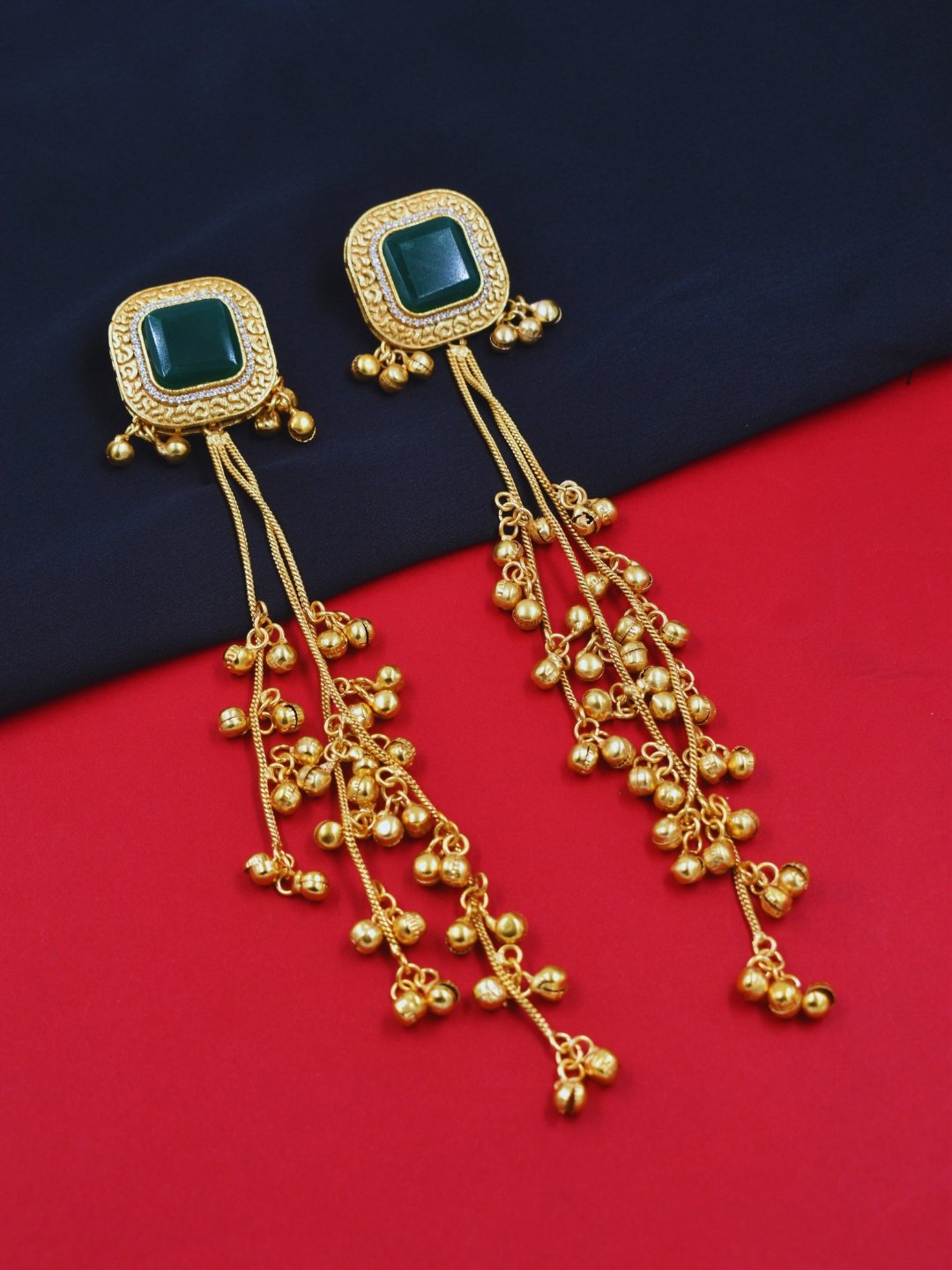 Beautiful Handmade Long Gold Plated Kashmiri Earring Embellished with Ghungroo - Image 3