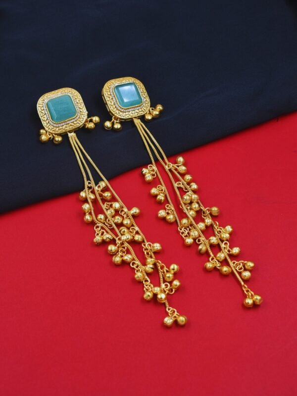 Beautiful Handmade Long Gold Plated Kashmiri Earring Embellished with Ghungroo - Image 3