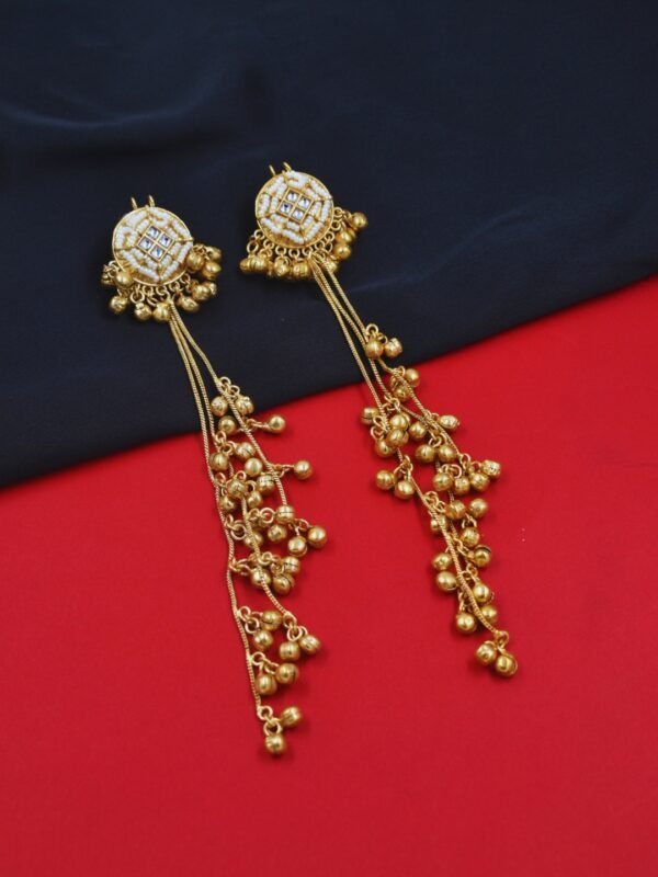 Beautiful Handmade Long Gold Plated Kashmiri Earring Embellished with Ghungroo - Image 3