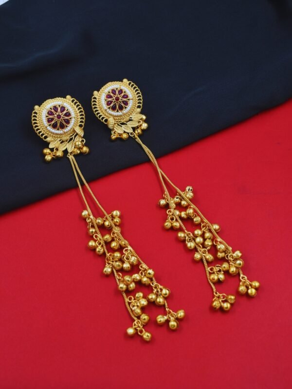 Beautiful Handmade Long Gold Plated Kashmiri Earring Embellished with Ghungroo - Image 3