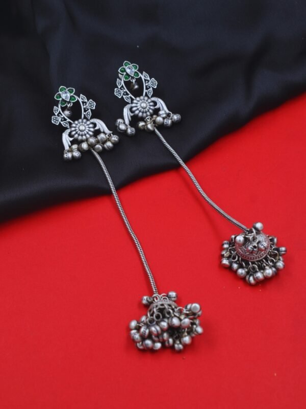 Beautiful Handmade Long Gold Plated Kashmiri Earring Embellished with Ghungroo - Image 3