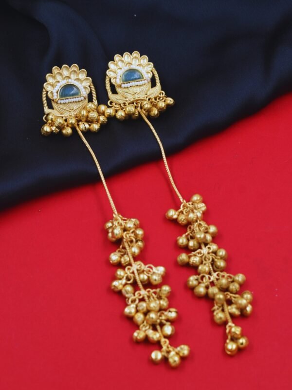 Beautiful Handmade Long Gold Plated Kashmiri Earring Embellished with Ghungroo - Image 3