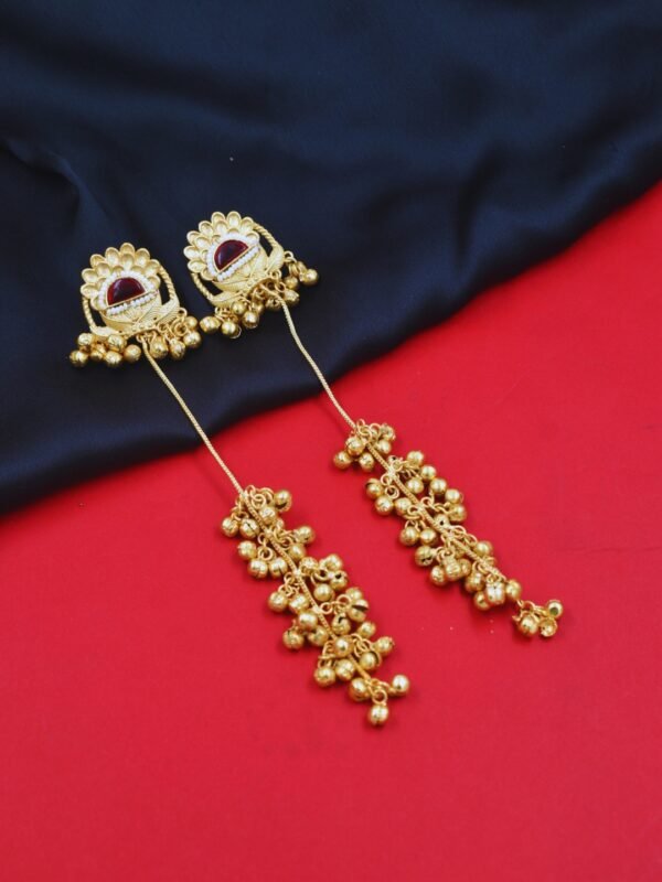 Beautiful Handmade Long Gold Plated Kashmiri Earring Embellished with Ghungroo - Image 3