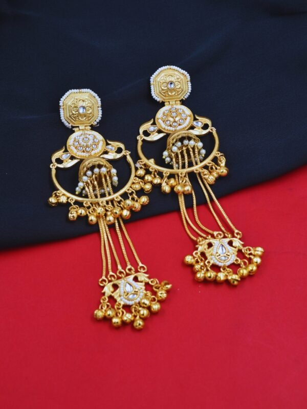 Beautiful Handmade Long Gold Plated Kashmiri Earring Embellished with Ghungroo - Image 3