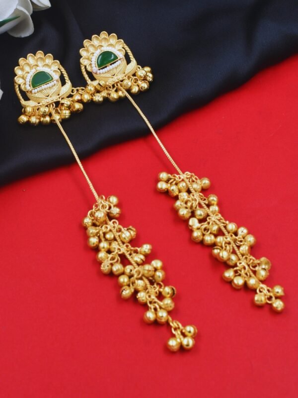 Beautiful Handmade Long Gold Plated Kashmiri Earring Embellished with Ghungroo - Image 3